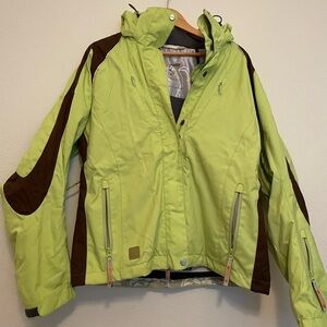Vintage Descente North America Hooded‎ Ski Jacket Neon Green/Brown Women Size 14